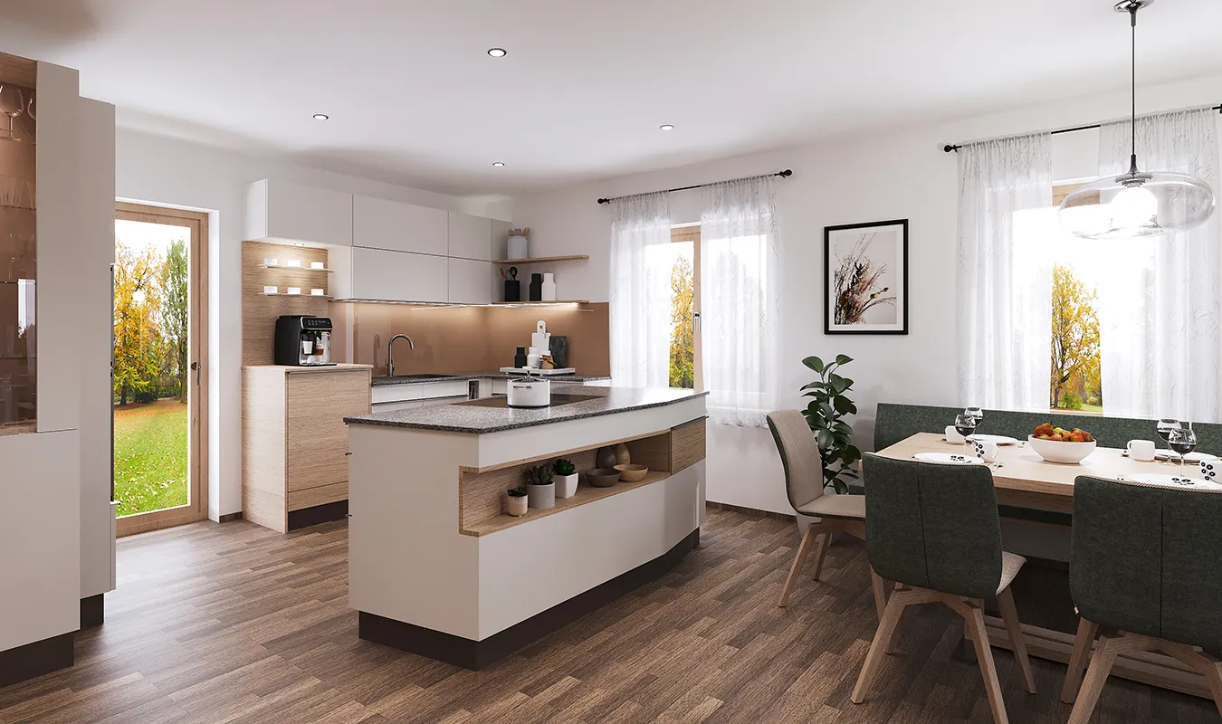 Beispielküche Galerie in weiß und hellem Holz