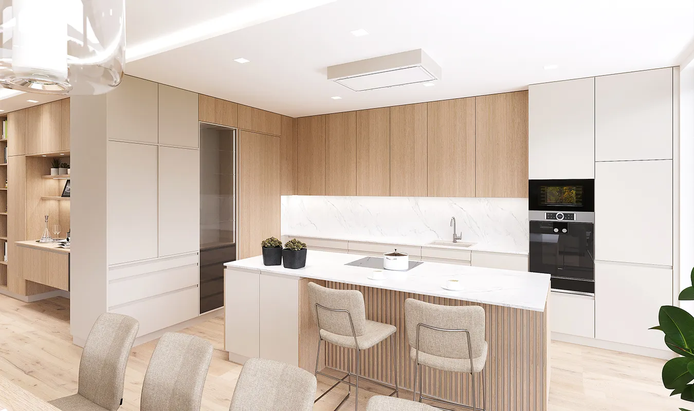 Kleine helle Küche für Slider