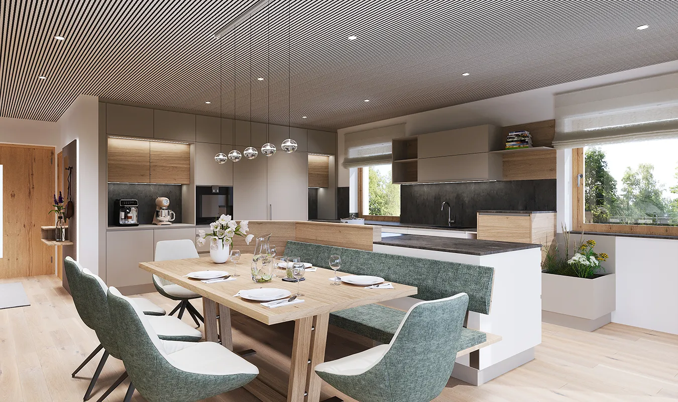 Küche mit Kochinsel von Wagenleitner in blau