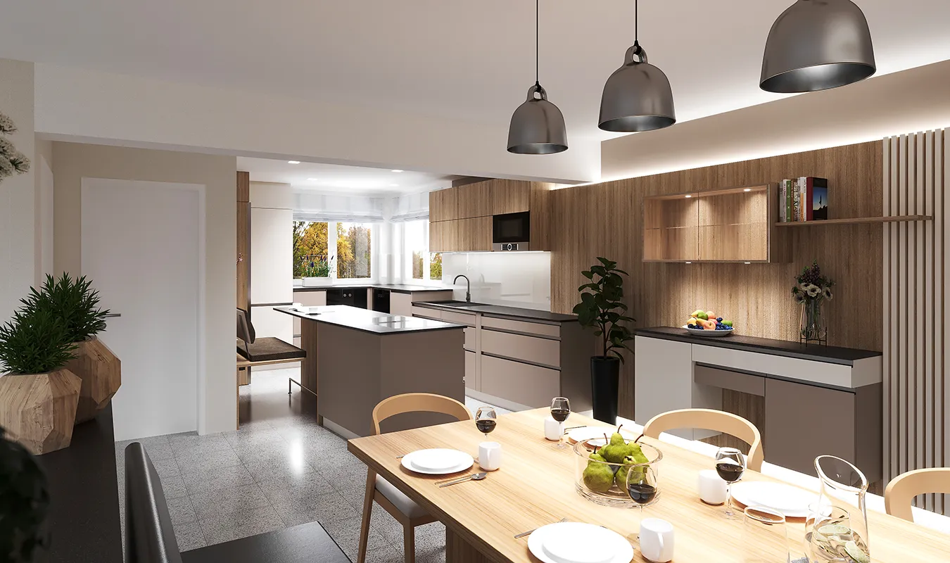 Küche von Wagenleitern mit Kochinsel